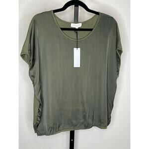 Michael Stars Elena Boxy Tee Satin Knit Olive Green XS NWT